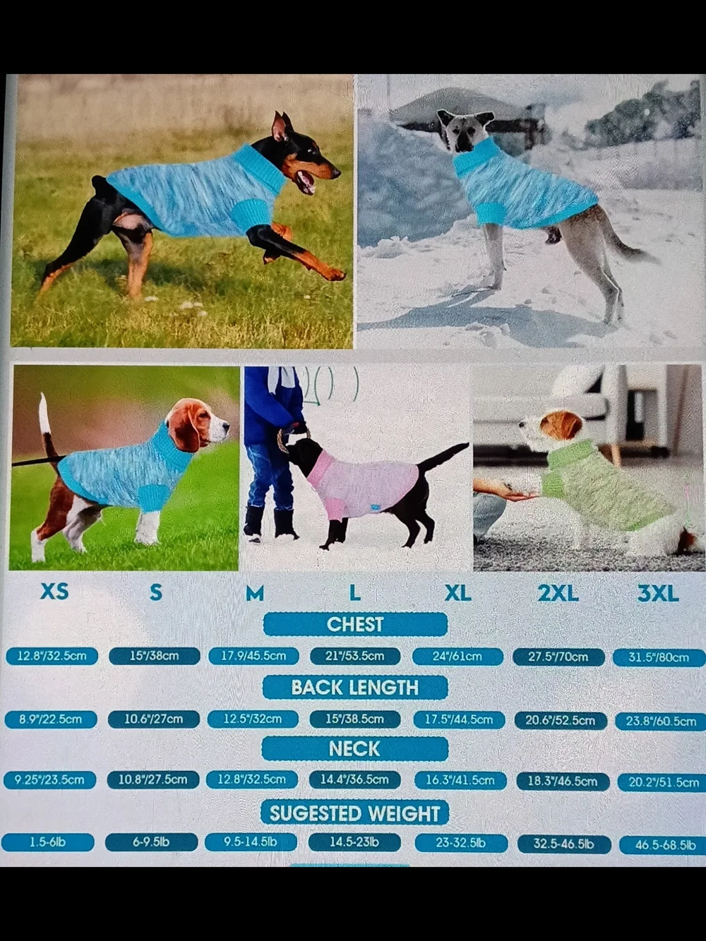 On the roll knit Dog 🐶 sweater pet blue and cream Size L